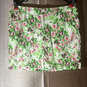 St. John's Bay Floral Mini Skort - Vibrant Green and Pink floral design